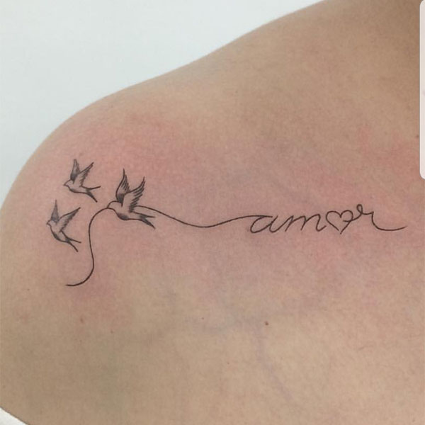 Birds carrying quotes with rope tattoo