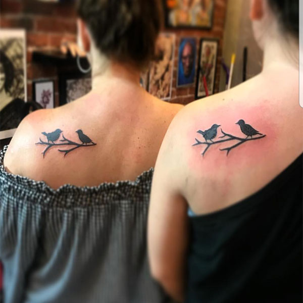  Black Tattoo birds on back shoulder