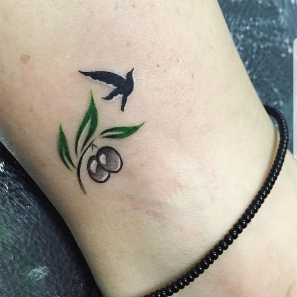  Small Black Bird with 3D black cherry tattoo