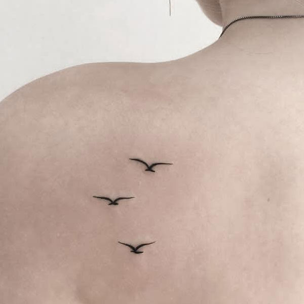  Minimal Birds Tattoo on Back shoulder