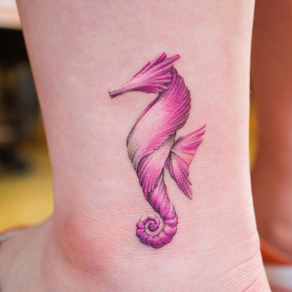 Colorful cute Sea horse tattoo design