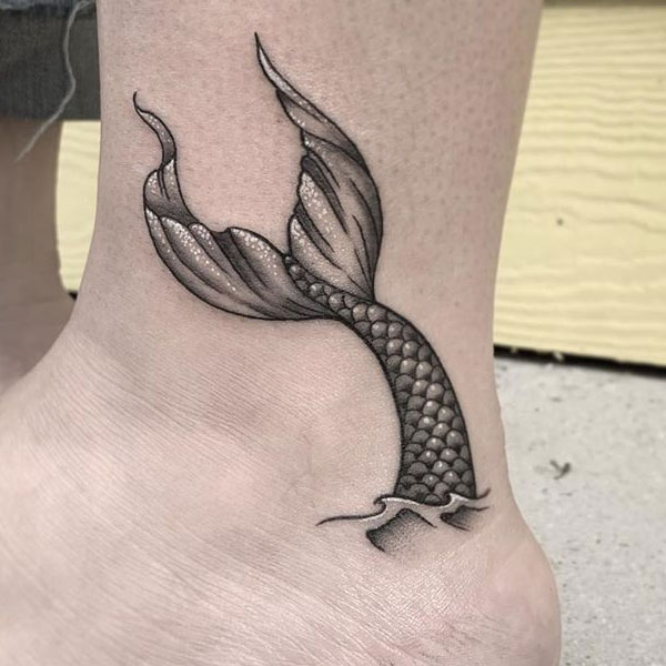 Sexy Mermaid tail black and grey tattoo