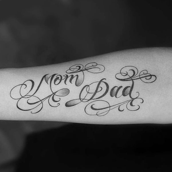  Mom Dad tattoo in calligraphy style