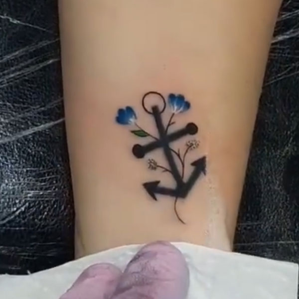 Small minimal beautiful flower anchor tattoo