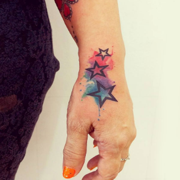 Cool three-star colorful tattoo