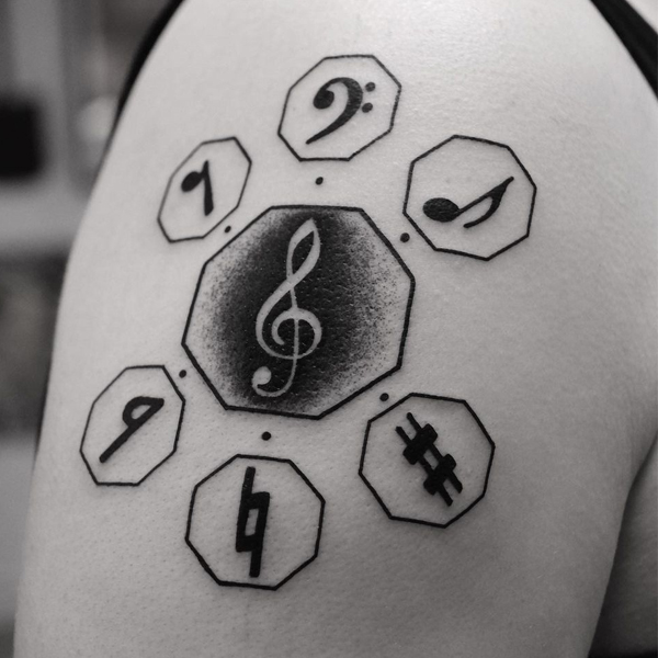  Alluring Musical notes in hexagonal shape tattoo 