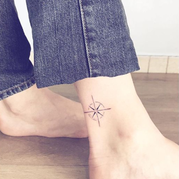 Beautiful compass cute ankle tattoo