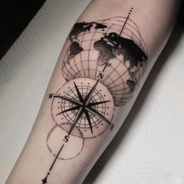 Amazing compass and Globe tattoo 