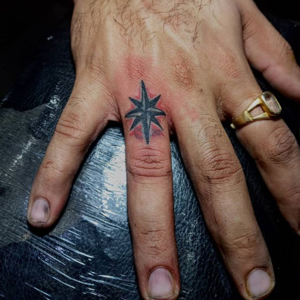 Tiny compass finger tattoos for men and women