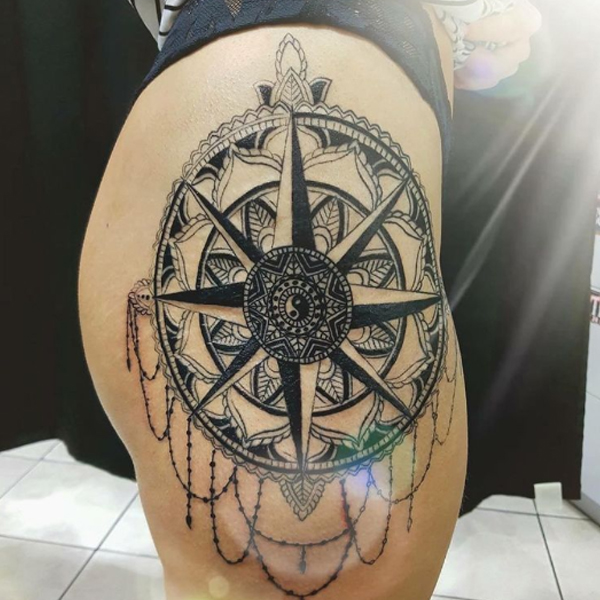 Amazing compass and ornamental tattoo