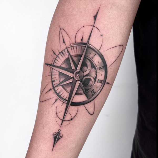 Fantastic compass and machinery tattoo