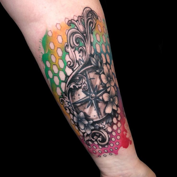 Fabulous compass colorful geometrical pattern tattoo