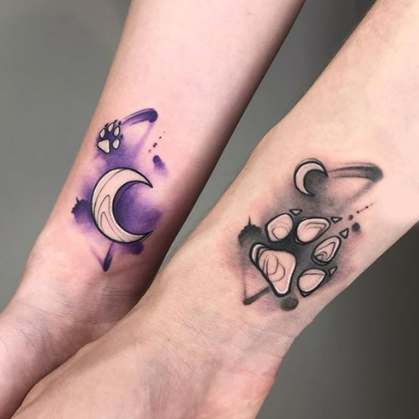 Incridible moon and animal paw design for animal lover couple