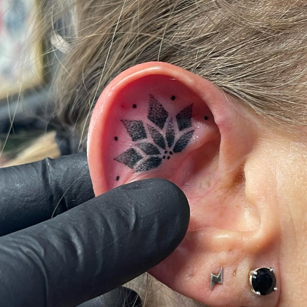 Pretty black mandala dot work flower