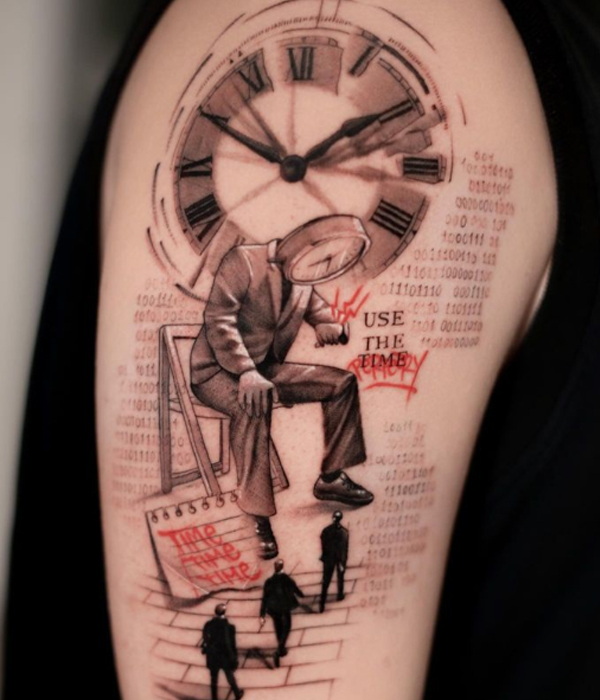 Creatively customize the clock and Quote tattoo design