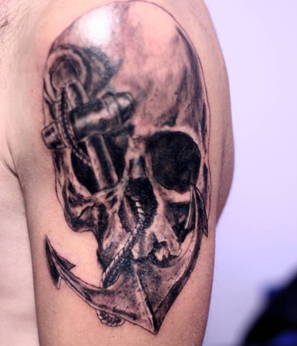 Badass Anchor and skull tattoo design