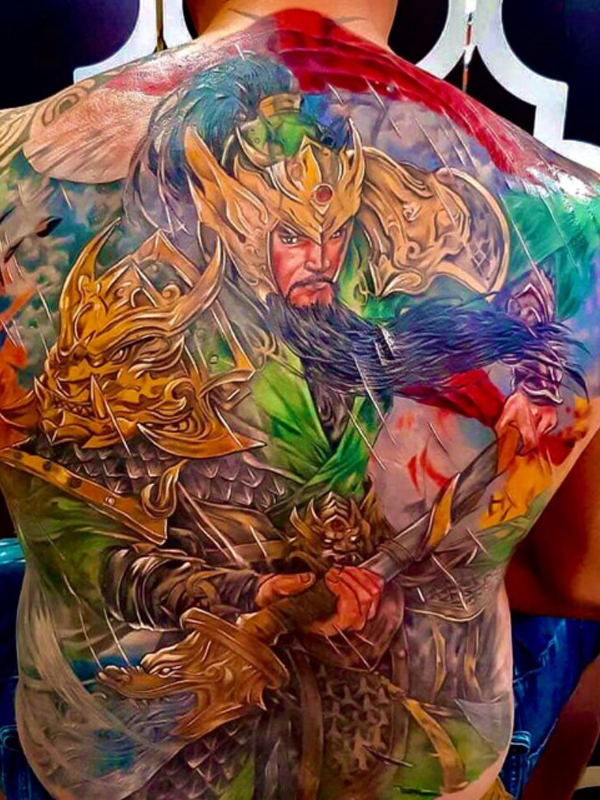 Awesome General Guan Yu in combat tattoo 