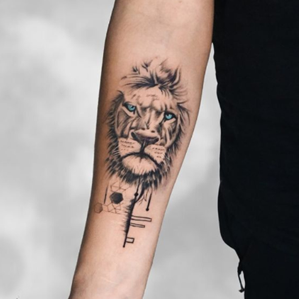 Stunning Abstract lion with blue eye design tattoo