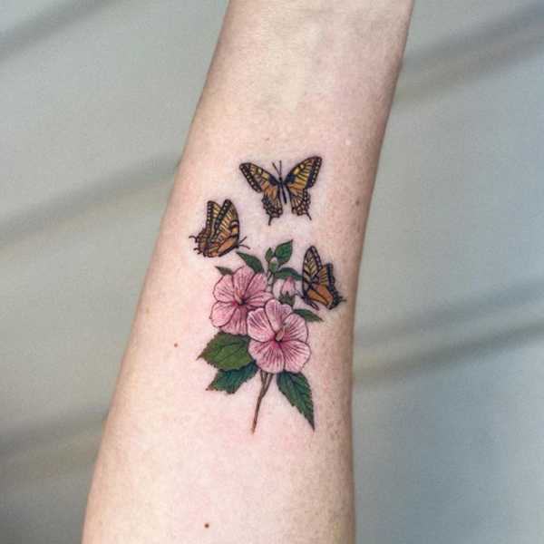 Pretty Hibiscus and little butterfly tattoo design