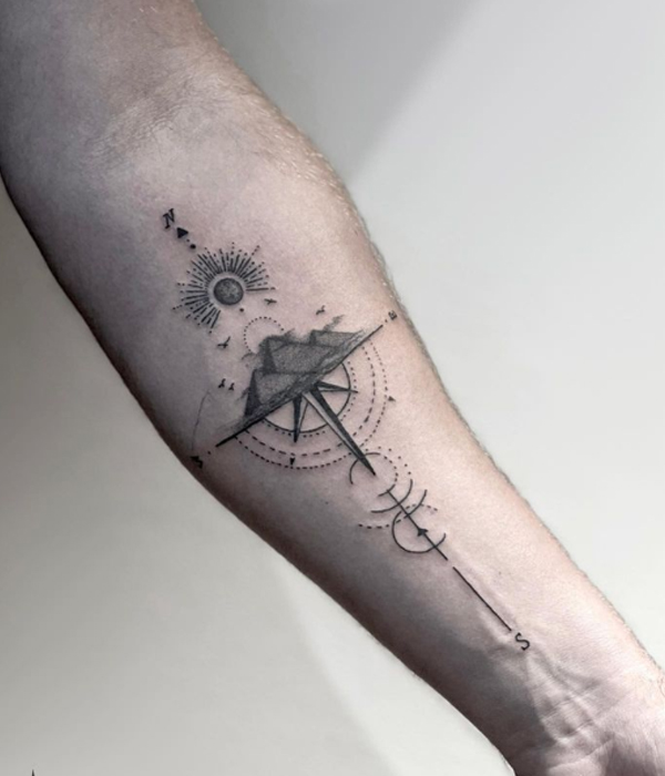 Creative Egyptian theme and compass tattoo design